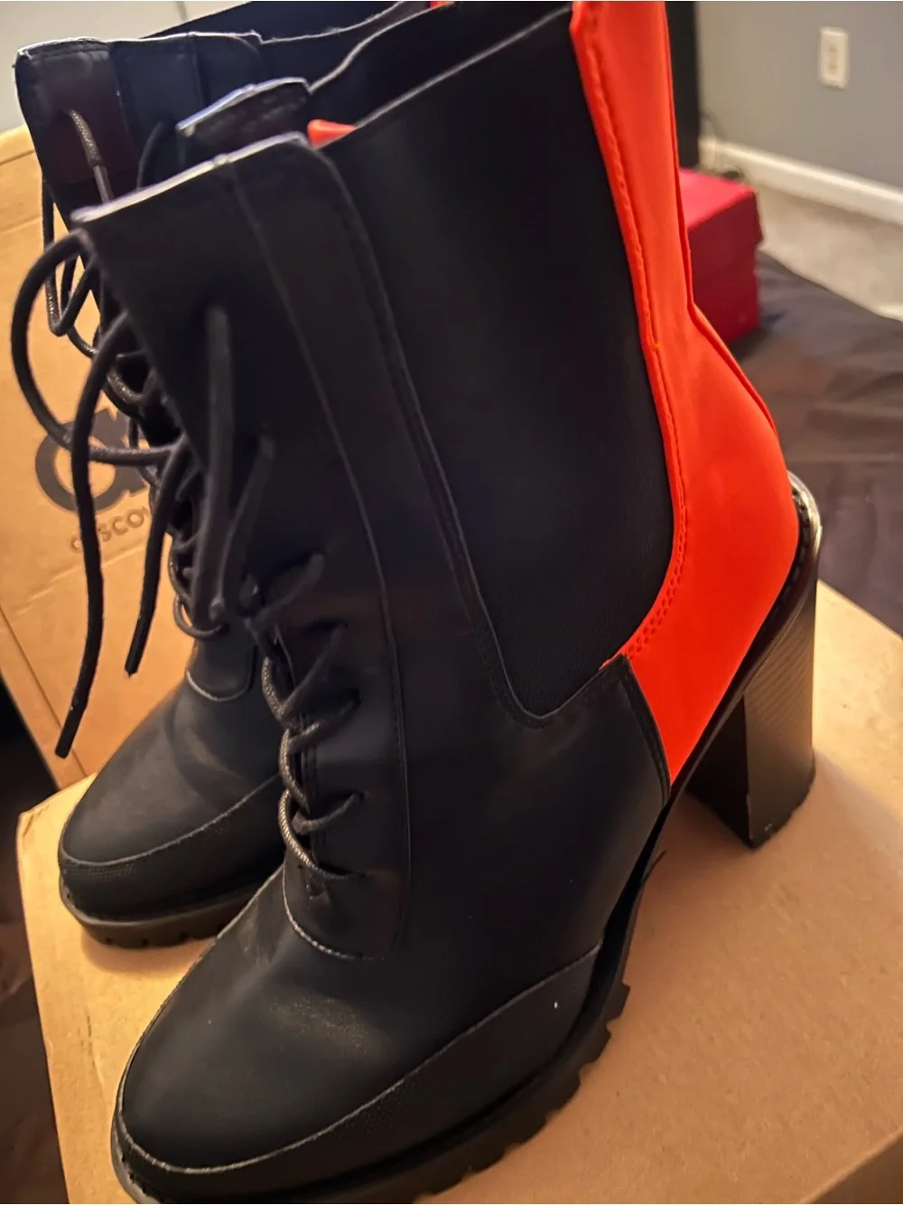 ASOS Black and Orange Chelsea Lug Ankle Boots